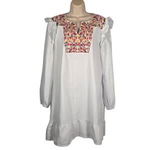 Kirundo White Embroidered Swiss Dot Boho Peasant Dress XL Lined Gauze